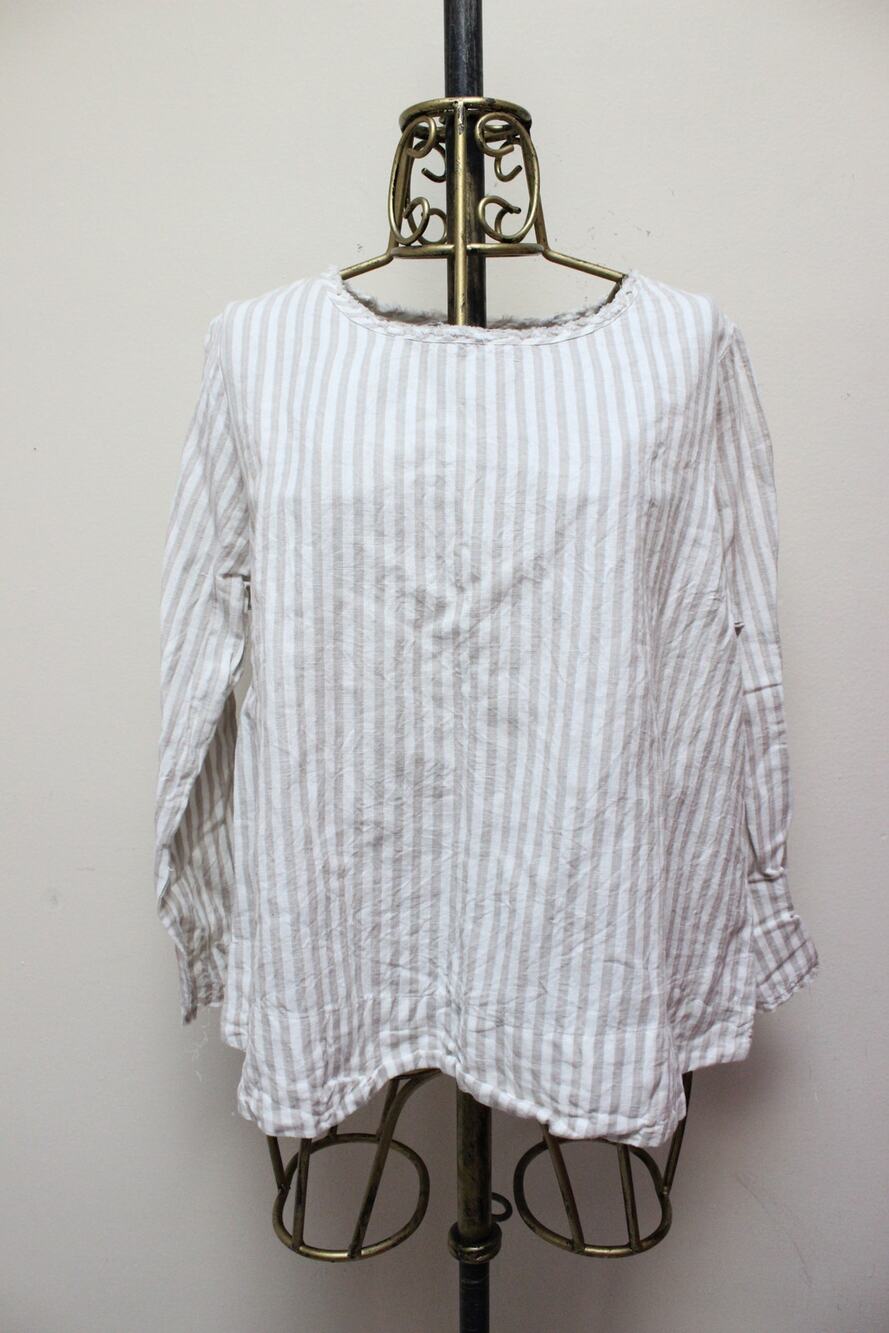 NWT Ewa I Walla Striped Raw Hem Lagenlook Shirt Size Large